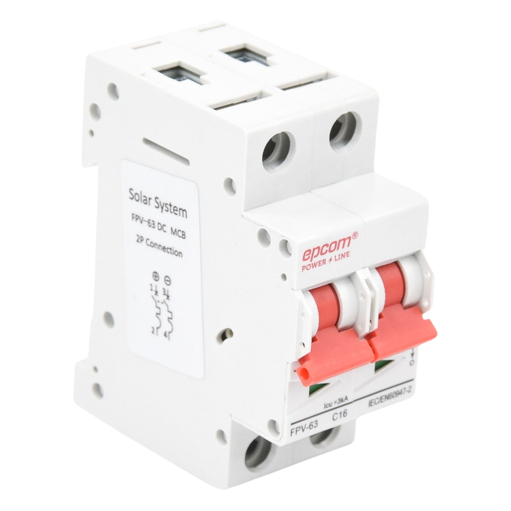 Interruptor Termomagnético 2P 16A, Corriente Directa 800Vcd para Aplicación Fotovoltaica Montaje Riel DIN 4