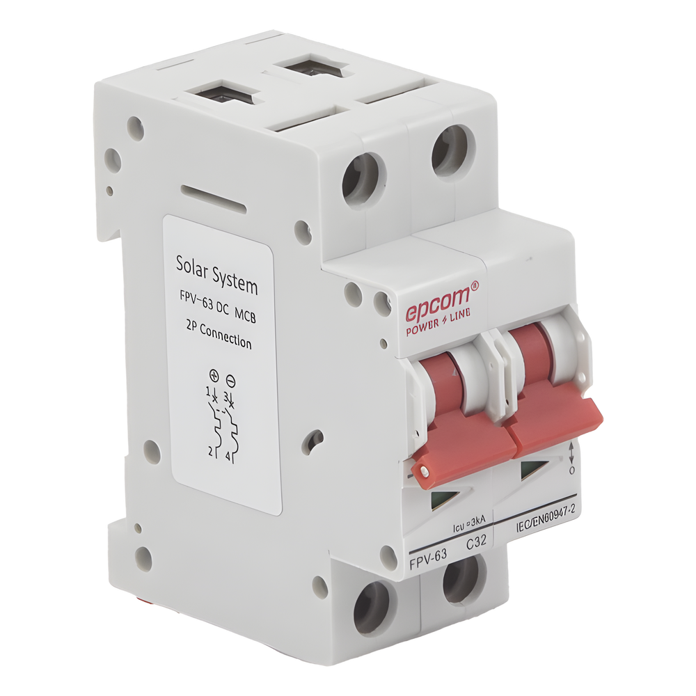 Interruptor termomagnético 2P 32A, Corriente Directa 800Vcd para Aplicación Fotovoltaica Montaje Riel DIN 3