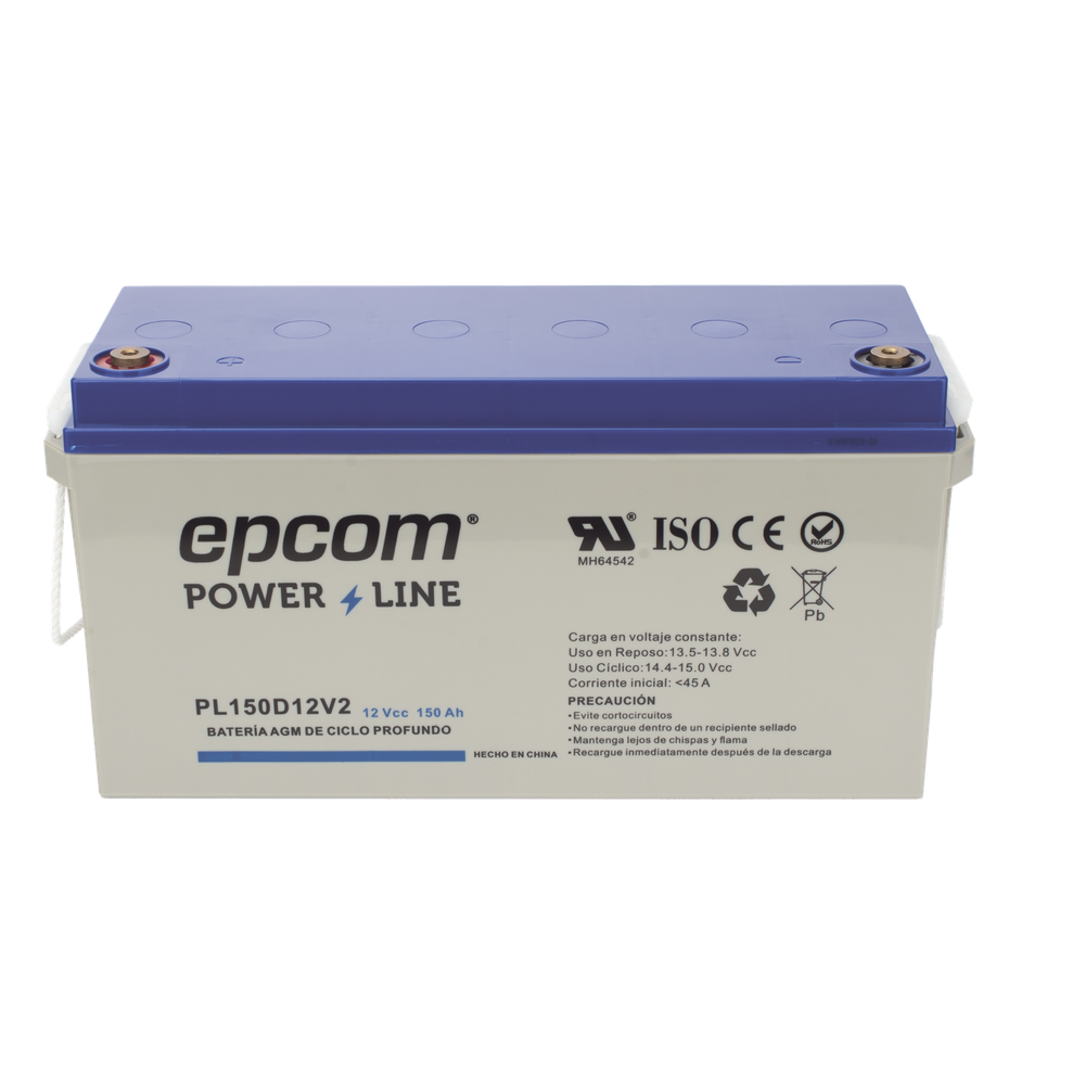 Batería 12 Vcc / 150 Ah / UL / Tecnología AGM-VRLA / CICLO PROFUNDO / Uso en aplicación fotovoltaica / terminales T5 EPCOM POWERLINE 4