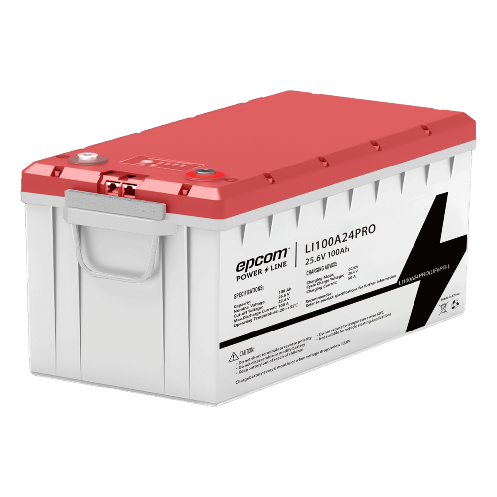 Batería de Litio LiFePO4, 2.56 kWh, 24V, 100AH / Con BMS Integrado / Conector RS485 y CAN, EPCOM 2
