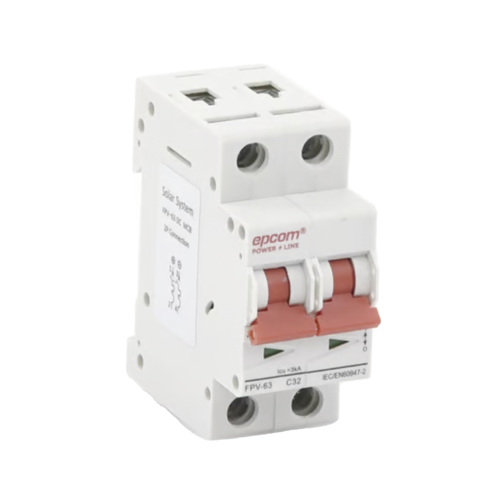 [FPV632PC32] Interruptor termomagnético 2P 32A, Corriente Directa 800Vcd para Aplicación Fotovoltaica Montaje Riel DIN