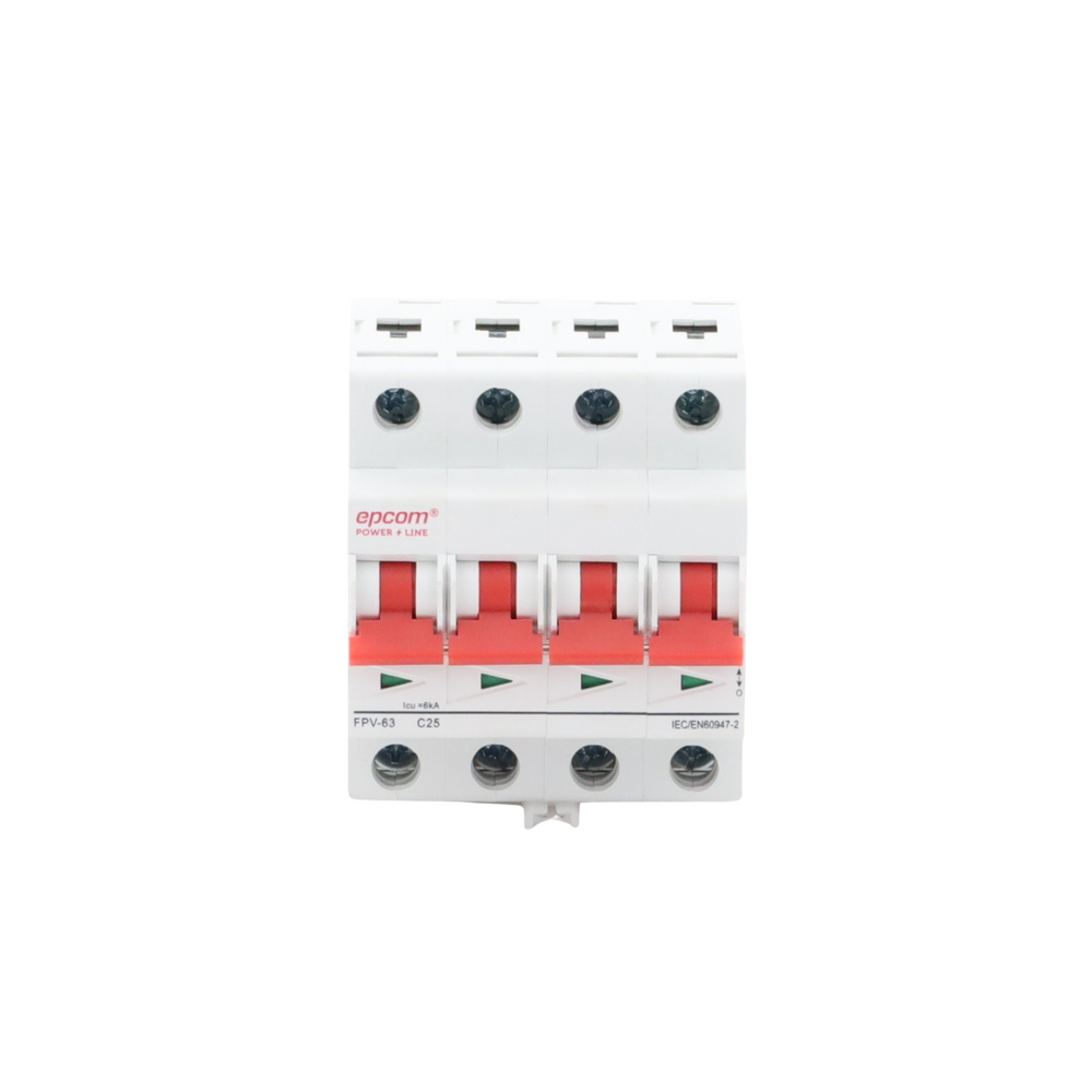[FPV634PC25] Interruptor termomagnético 4P 25A, Corriente Directa 1000Vcd para Aplicación Fotovoltaica Montaje Riel DIN