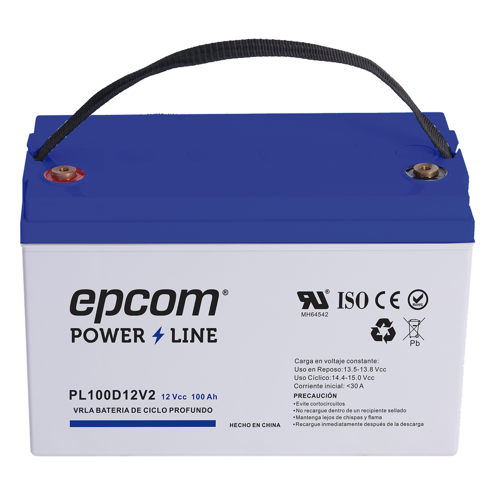 [PL100D12V2] Batería 12Vcc / 100Ah / UL / Tecnología AGM-VRLA / CICLO PROFUNDO / Para uso en aplicaciones fotovoltaicas y de emergencia  / Terminales T4