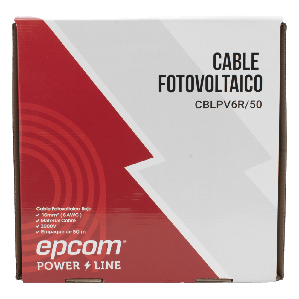 Cable Fotovoltaico Rojo  / 16mm² (6AWG) / Material COBRE / 2000V / Rollo de 50 m EPCOM POWERLINE