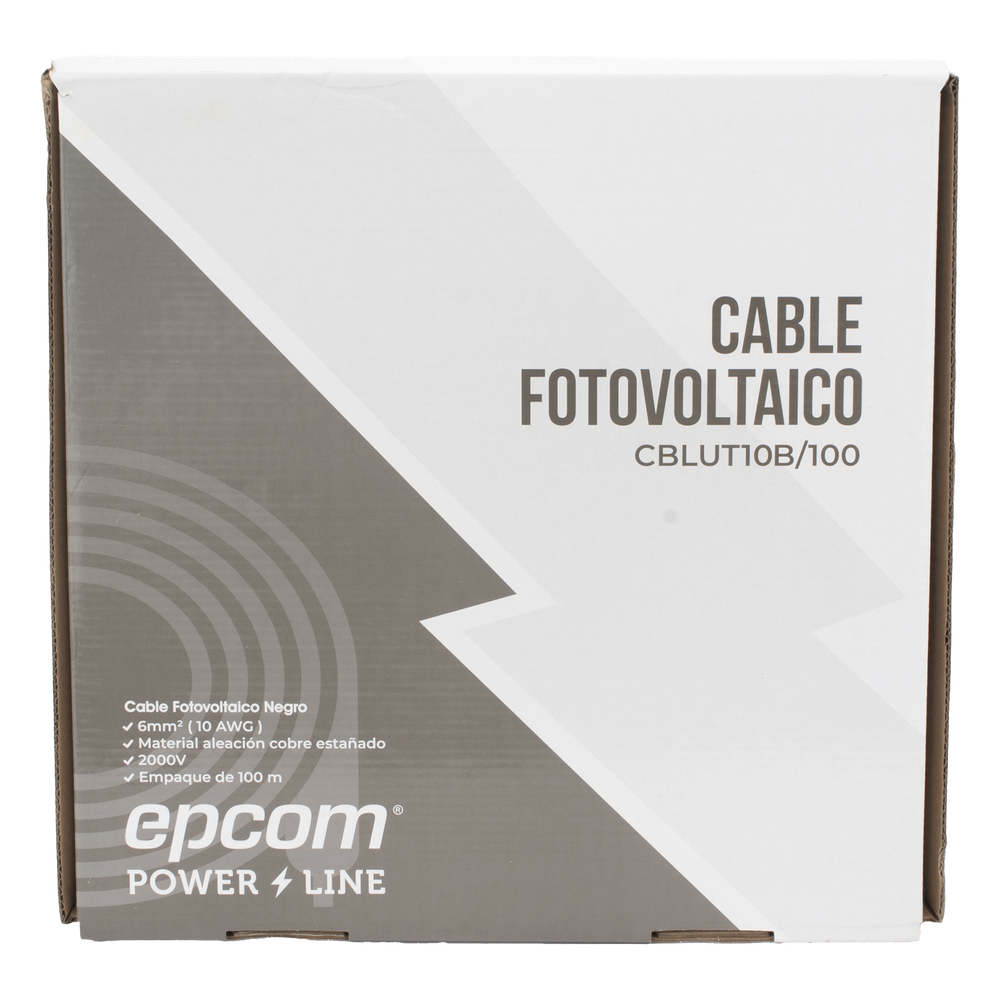 Cable Fotovoltaico Negro / Cobre Estañado / 6mm² (10AWG) / 2000V / Rollo de 100m / UL 4703 y TUV / EPCOM POWERLINE