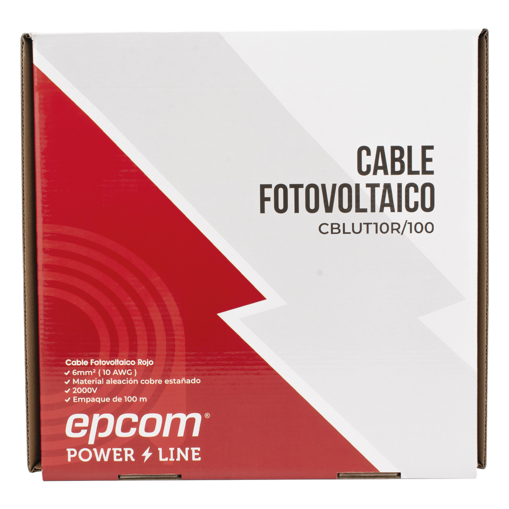 [CBL-UT-10R/100] Cable Fotovoltaico Rojo / Cobre Estañado / 6mm² (10AWG) / 2000V / Rollo 100m / UL 4703 y TUV / EPCOM POWERLINE