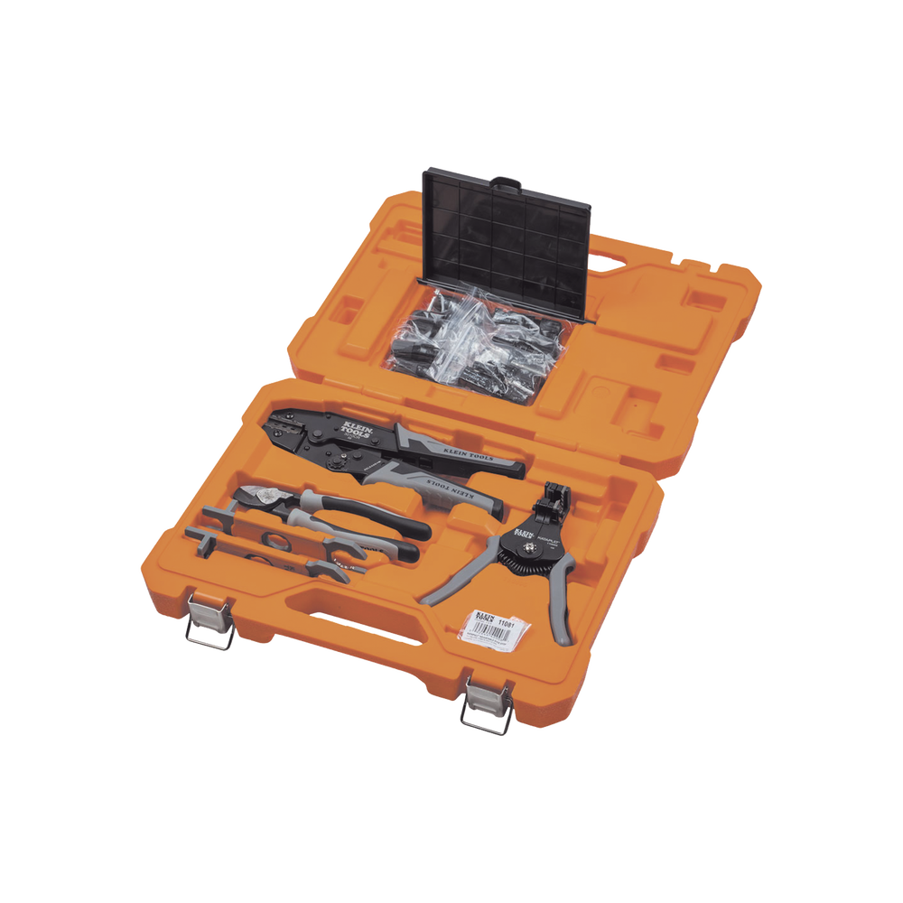 Photovoltaic (Solar) Connection Tool Set, 6 Pieces: Case, 2 MC4 Insulated Wrenches, 1/0 AWG Al Cutter, Wire Stripper 6-12 AWG Solid and 8-14 AWG Stranded, MC4T Crimper 10-14 AWG, KLEIN TOOLS