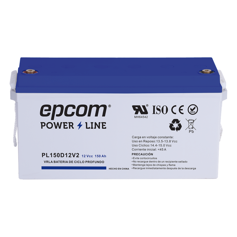 Batería 12 Vcc / 150 Ah / UL / Tecnología AGM-VRLA / CICLO PROFUNDO / Uso en aplicación fotovoltaica / terminales T5 EPCOM POWERLINE