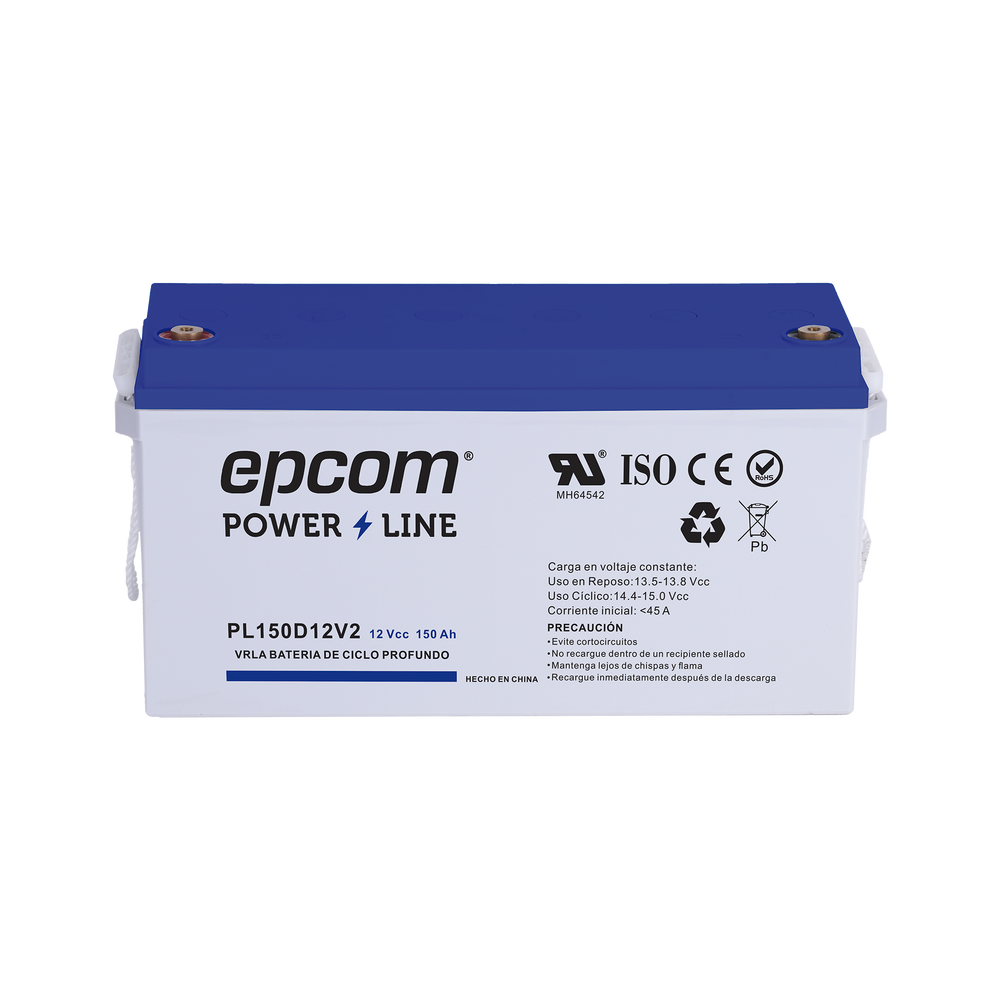 [PL150D12V2] Batería 12 Vcc / 150 Ah / UL / Tecnología AGM-VRLA / CICLO PROFUNDO / Uso en aplicación fotovoltaica / terminales T5 EPCOM POWERLINE