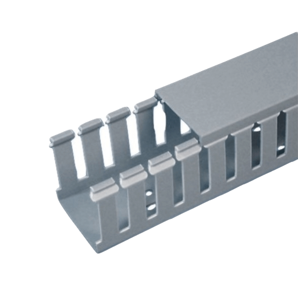 [FC3X3LG2] Canaleta Ranurada de PVC con Tapa, Tipo F, 82.6 mm de Ancho, 79.2 mm de Alto y 2 m de Largo, Color Gris PANDUIT