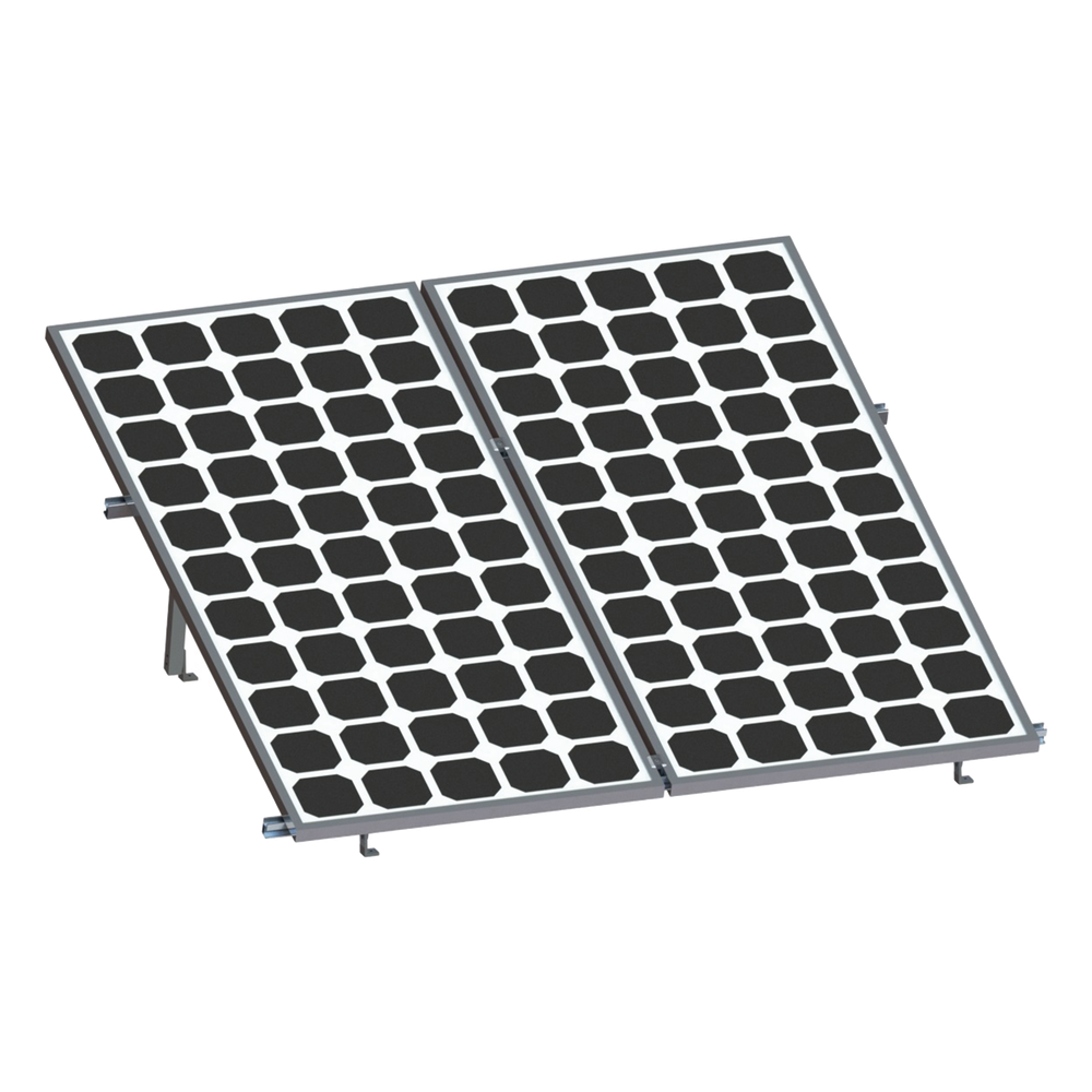 Montaje de aluminio anodizado, arreglo 1x2 para paneles fotovoltaicos de 1134mm de ancho y 35mm de espesor, Velocidad de Viento Máx. 136km/h, Inclinación 20° a 45°, VEKTOR, EPCOM