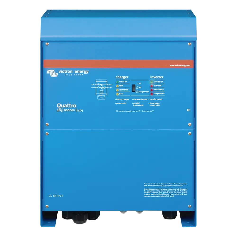 Inversor Cargador de Onda Pura / Entrada 48 Vcc / Salida 8000 W 120 Vca 60 Hz / Conmutación Automática Dual / Potencia Pico 20000 W / Paralelo hasta 96 kW VICTRON ENERGY