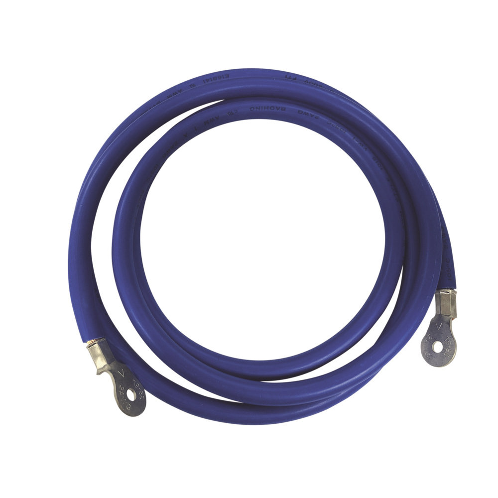 Battery Cable, 2.2 m Blue 2 AWG Gauge with Ring Terminals on Both Ends
