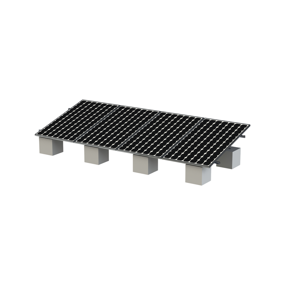 Montaje de aluminio anodizado, arreglo 1x4 para paneles fotovoltaicos de 1134mm de ancho y 35mm de espesor, Velocidad de Viento Máx. 136km/h, Inclinación 20° a 45°, VEKTOR, EPCOM